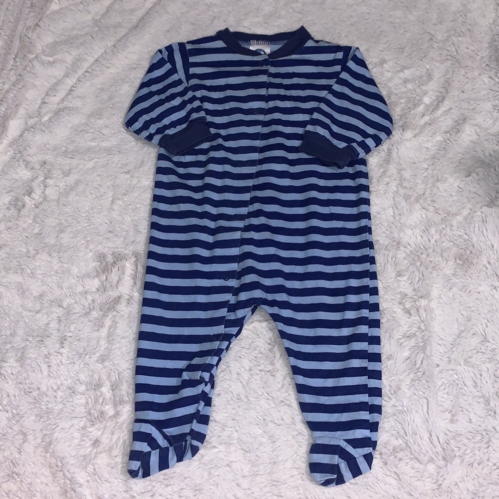 (2 for $10) blue stripped Gerber footie 0-3 months baby boy sleeper snap up